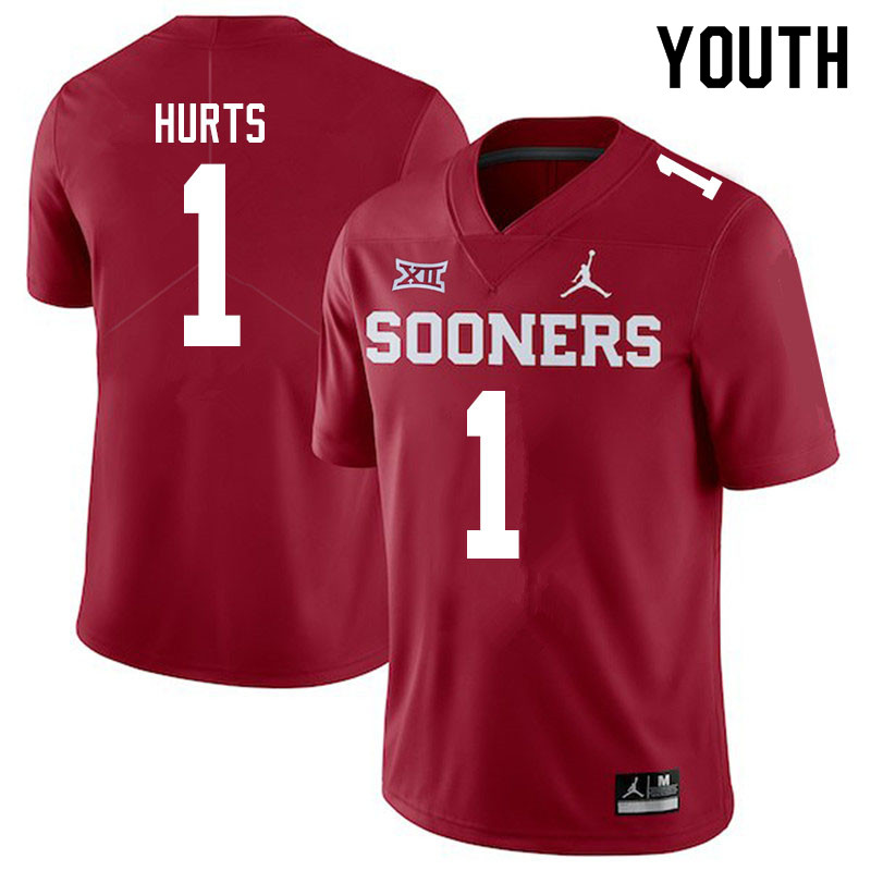 Youth #1 Jalen Hurts Oklahoma Sooners Jordan Brand College Football Jerseys Sale-Crimson